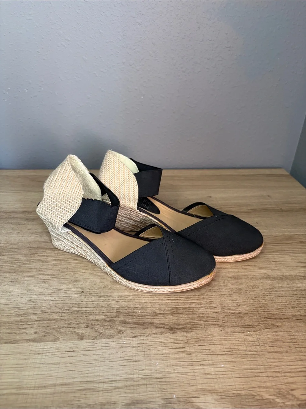 Black Wedge Sandals with Ankle Wrap